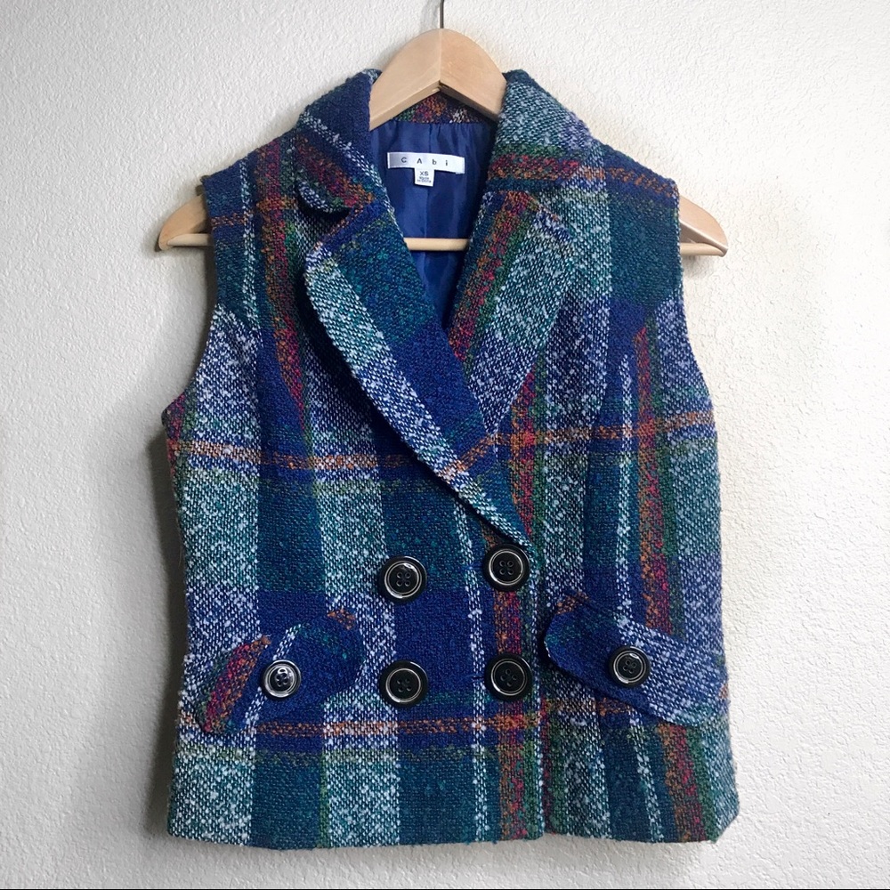CABi wool blend button plaid vest H8